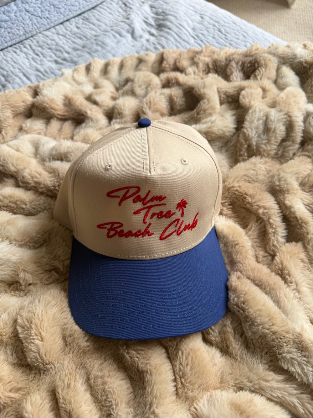 Kygo Palm Tree Beach Club Two-Tone Cap in Cream, Blue & Red